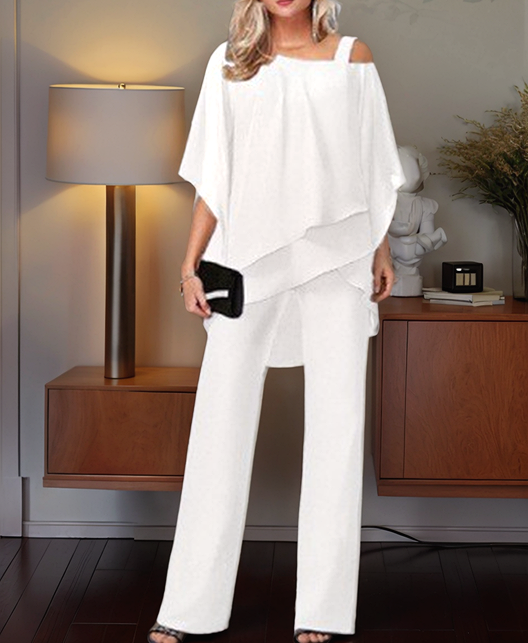 💋HOT SALE 49% OFF💋Loose and irregular Shoulder Ruffled Tiered Top and Pants Two Piece Set