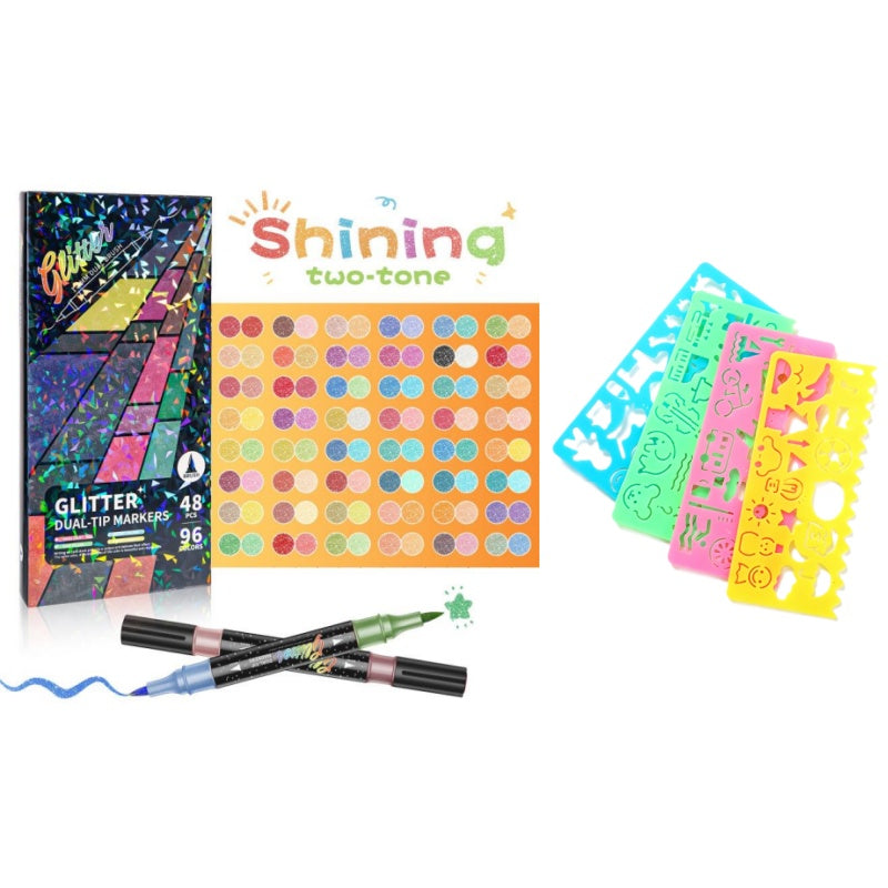 🎨Glitter Effect Brush Markers🥇✨: Create Sparkling Art Smoothly 🥳(🌈24-96 Colors | Smooth No Clog | No Bleed Through📝)1
