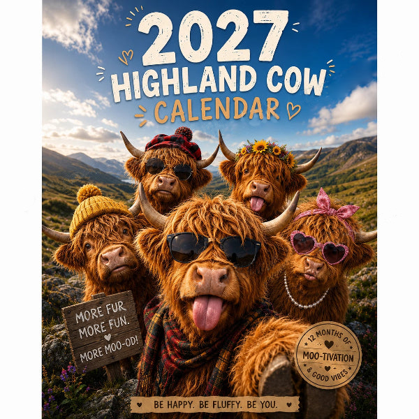 ⏳LAST DAY SALE ONLY £6.99!!🔥2027 Funny Highland Cow Wall Calendar | A4 Hanging Calendar | Designed by Isabel Kline