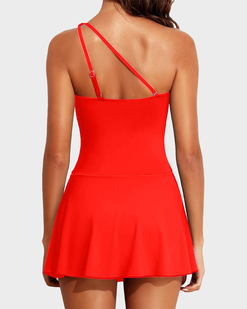 ⛱️⛱️Last Day Sale 49% OFF🔥One Shoulder Skirted One Piece Swimsuit