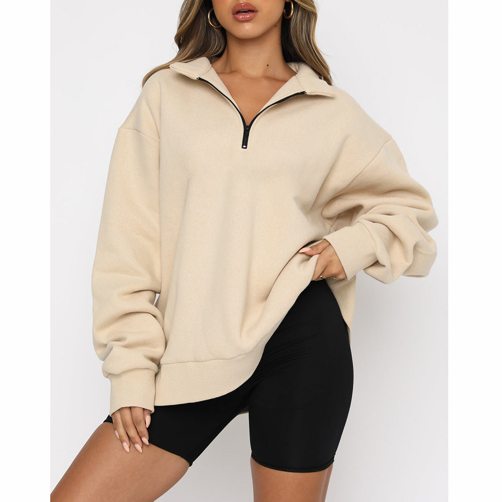🔥HOT SALE 49% OFF👚Womens Zip-Up Dropped Shoulder Sweatshirt