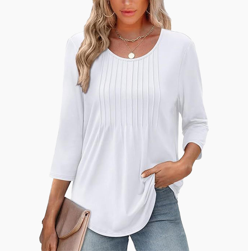 💥2025 NEW TYPE 50% OFF💥Ruffled Round Neck Loose Fit Thin T-Shirt🎉