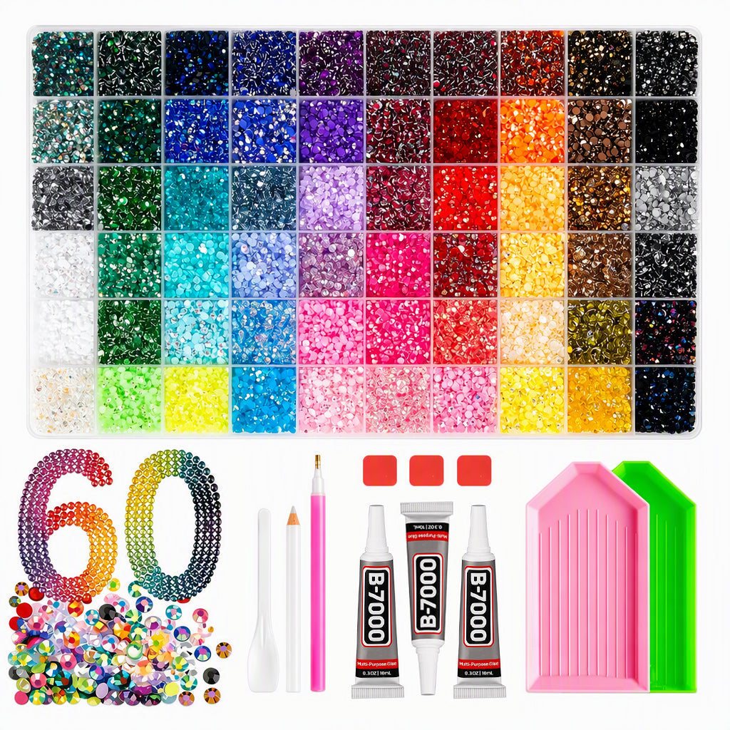 AB Color Jelly Flatback Resin Rhinestones Kit with Storage Organizer Box Glue and Tools for DIY Nail Art Clothes and Phone Case Decoration