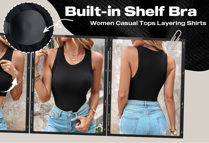 🔥 Promotion - 49% off✨ Women's ribbed knit tank top with shelf bra