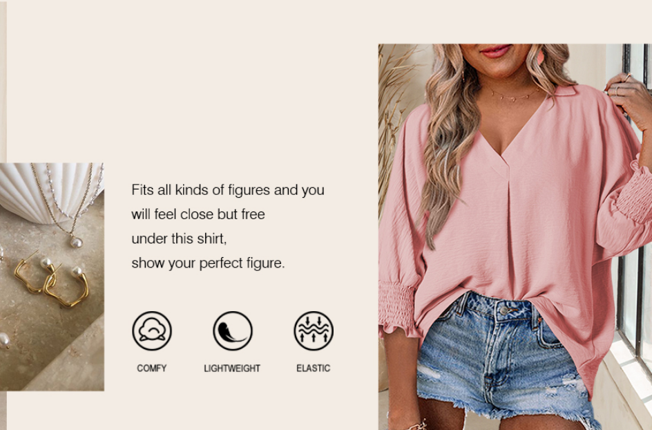 🔥2025 New Type - 50% OFF🌺V-Neck Casual 3/4 Sleeve Loose Shirt