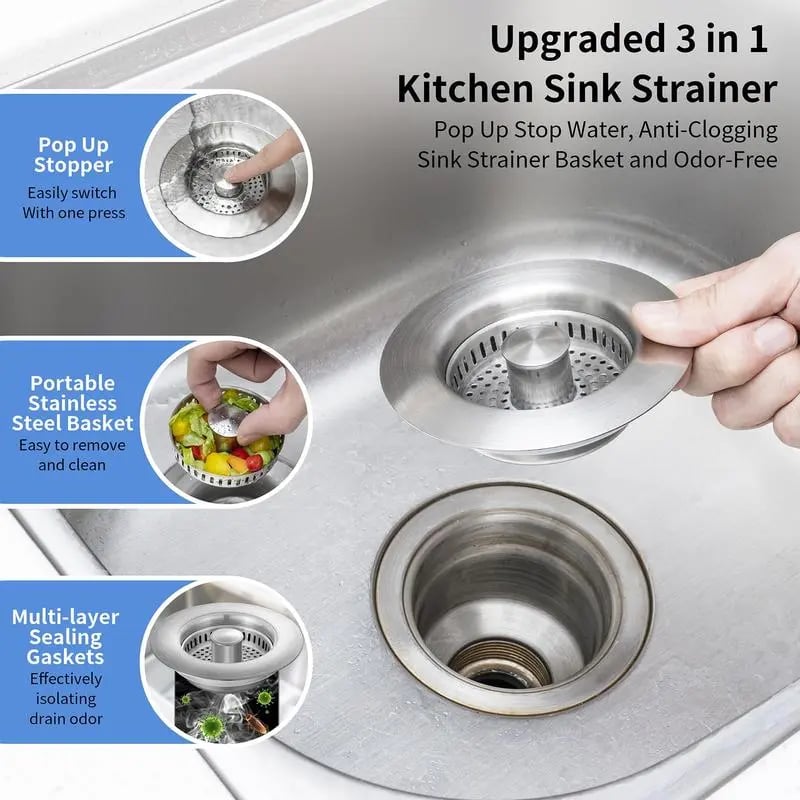 🔥2025 Year Hot Sale🔥3 in 1 Kitchen Sink Drain Strainer Kitchen Gadgets