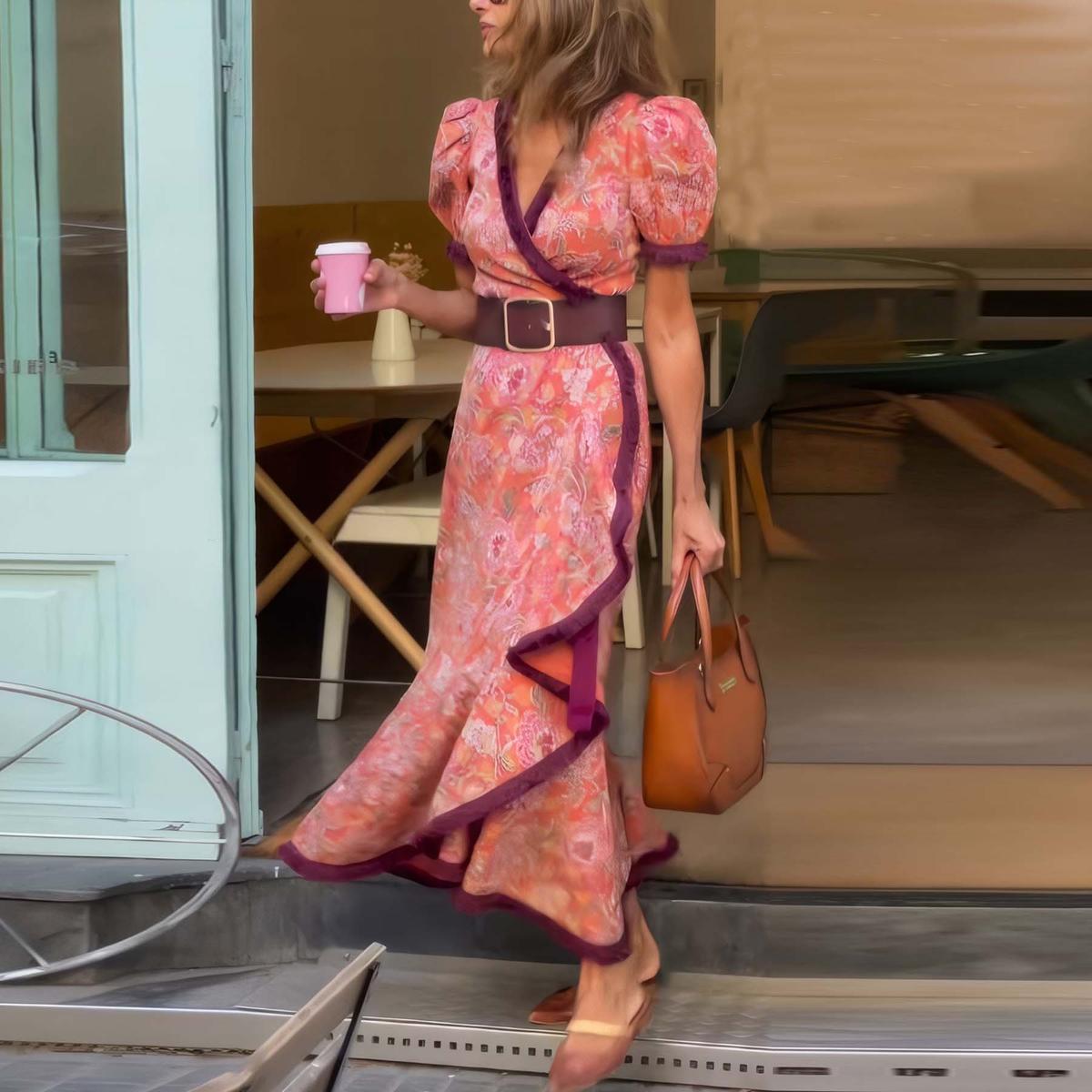 🔥LAST DAY ONLY 49% OFF🔥Elegant Pink Short Sleeve Maxi Dress