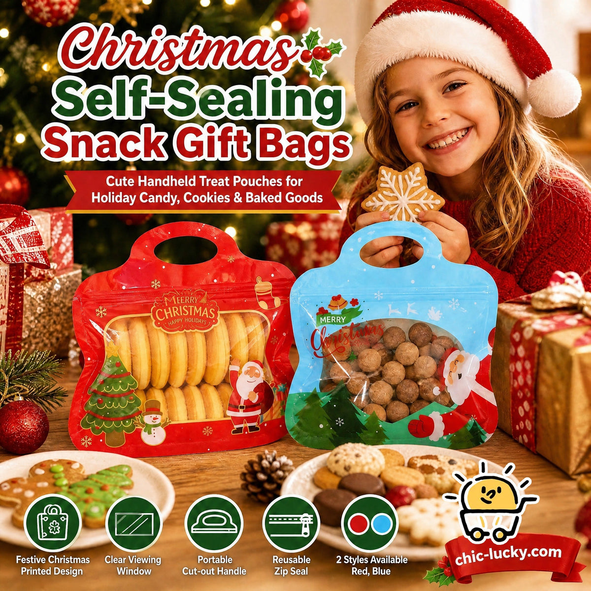 🎁70% OFF!!!-Ready for Christmas!🎅Easy Fill, Easy Seal🎄Festive Self-Seal Treat Bags – Santa & Snowman Print | Resealable, Food-Safe & Perfect for Cookies, Chocolates & Little Gifts🎅⛄