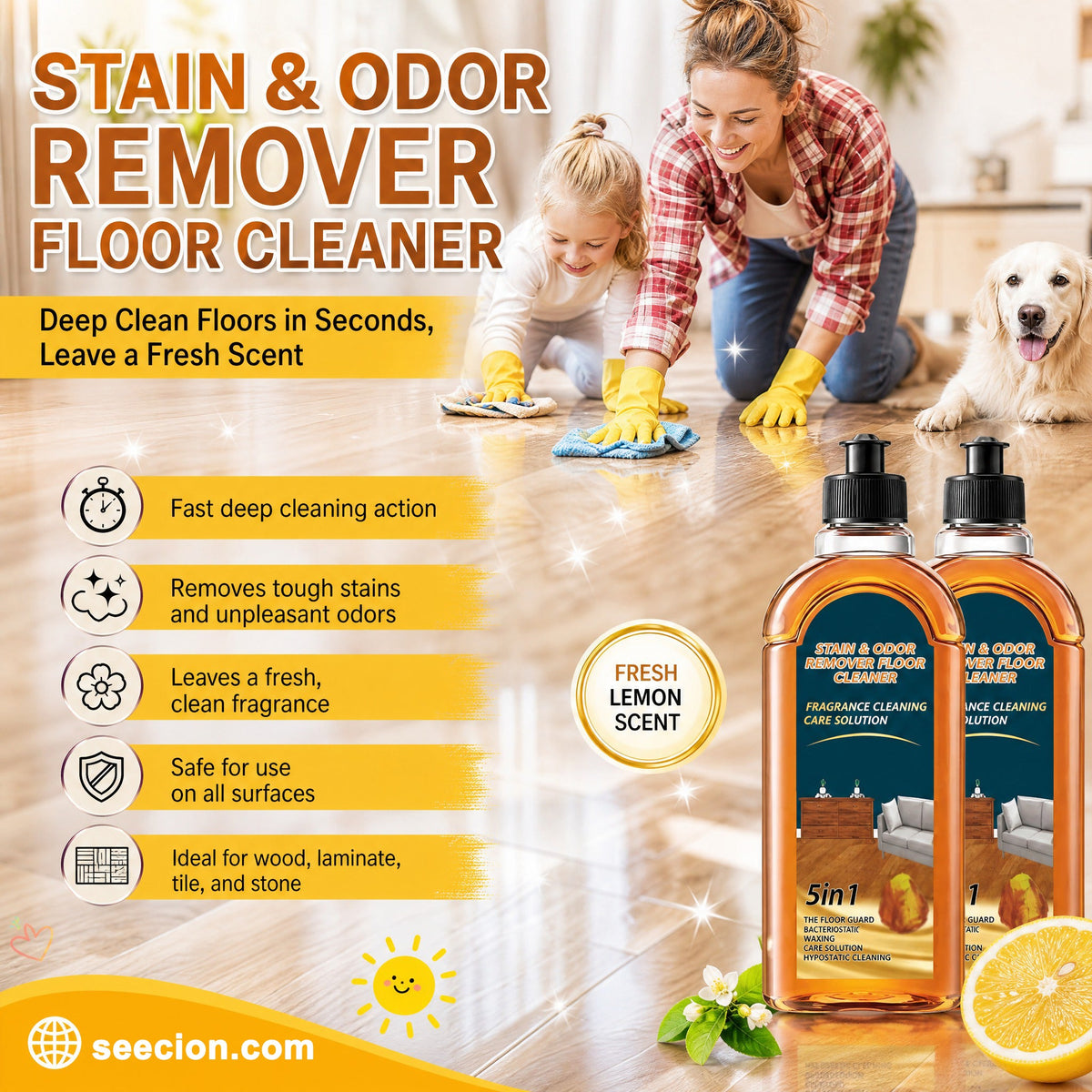 🧹LAST DAY SALE ONLY ￡6.99!!✨ Stain & Odor Remover - Deep Cleans Floors in Seconds, Leaves Fresh Scent, Safe for All Surfaces 🏠💦
