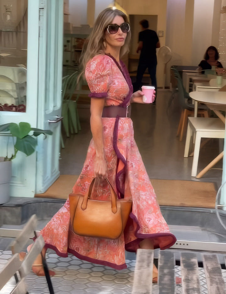 🔥LAST DAY ONLY 49% OFF🔥Elegant Pink Short Sleeve Maxi Dress