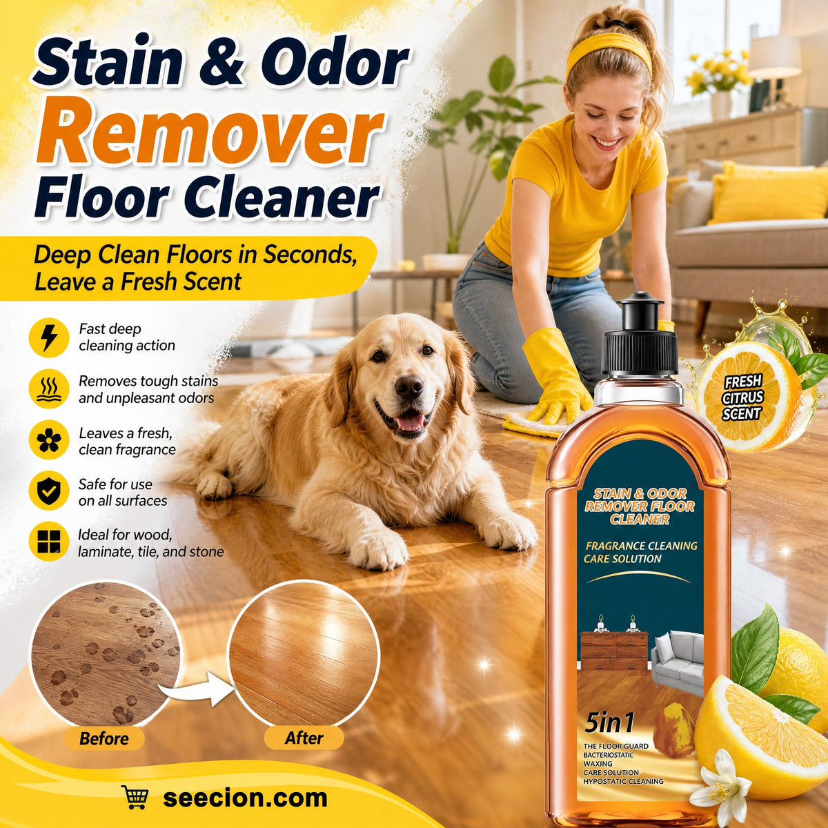 🧹LAST DAY SALE ONLY ￡6.99!!✨ Stain & Odor Remover - Deep Cleans Floors in Seconds, Leaves Fresh Scent, Safe for All Surfaces 🏠💦