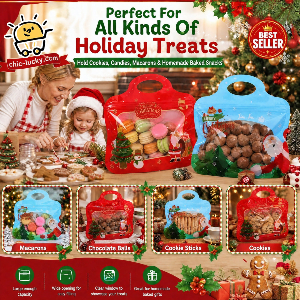 🎁70% OFF!!!-Ready for Christmas!🎅Easy Fill, Easy Seal🎄Festive Self-Seal Treat Bags – Santa & Snowman Print | Resealable, Food-Safe & Perfect for Cookies, Chocolates & Little Gifts🎅⛄