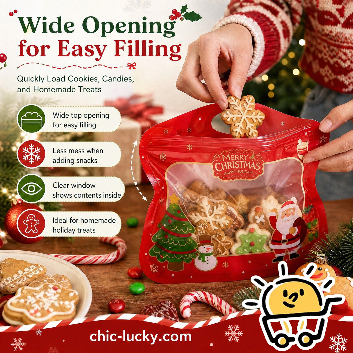 🎁70% OFF!!!-Ready for Christmas!🎅Easy Fill, Easy Seal🎄Festive Self-Seal Treat Bags – Santa & Snowman Print | Resealable, Food-Safe & Perfect for Cookies, Chocolates & Little Gifts🎅⛄