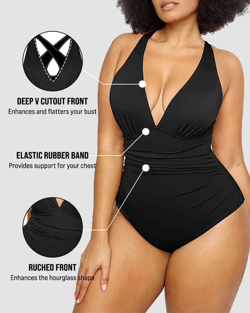 🏖️Last Day Special Price ￡13.99!!🔥🩱Smart Sculpt Plunge Swimsuit Flatter Your Figure