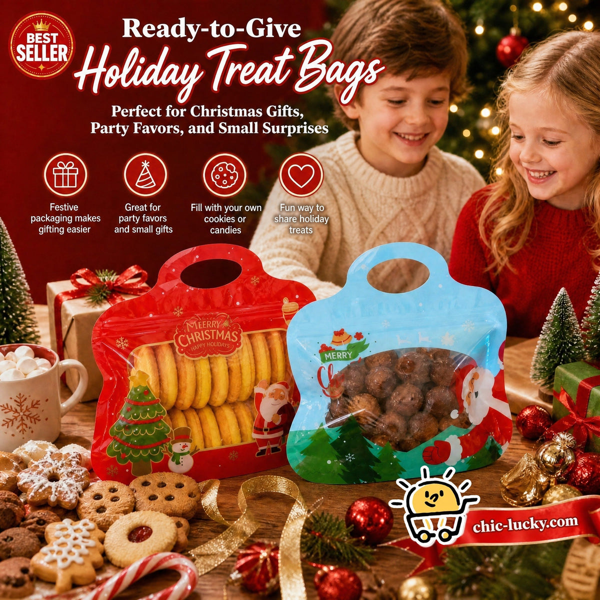 🎁70% OFF!!!-Ready for Christmas!🎅Easy Fill, Easy Seal🎄Festive Self-Seal Treat Bags – Santa & Snowman Print | Resealable, Food-Safe & Perfect for Cookies, Chocolates & Little Gifts🎅⛄
