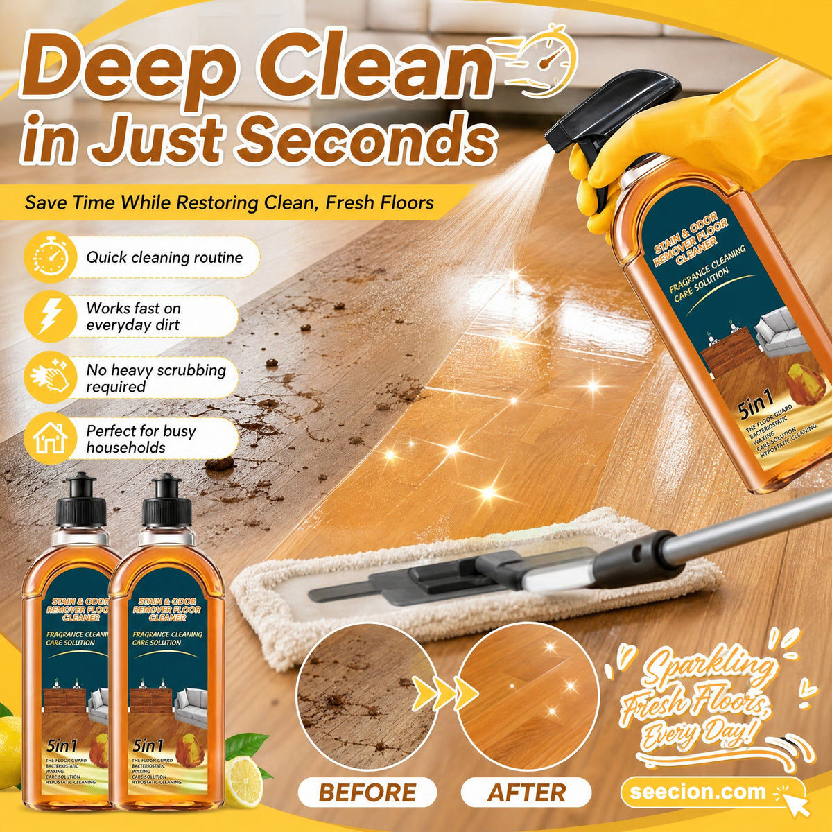 🧹LAST DAY SALE ONLY ￡6.99!!✨ Stain & Odor Remover - Deep Cleans Floors in Seconds, Leaves Fresh Scent, Safe for All Surfaces 🏠💦