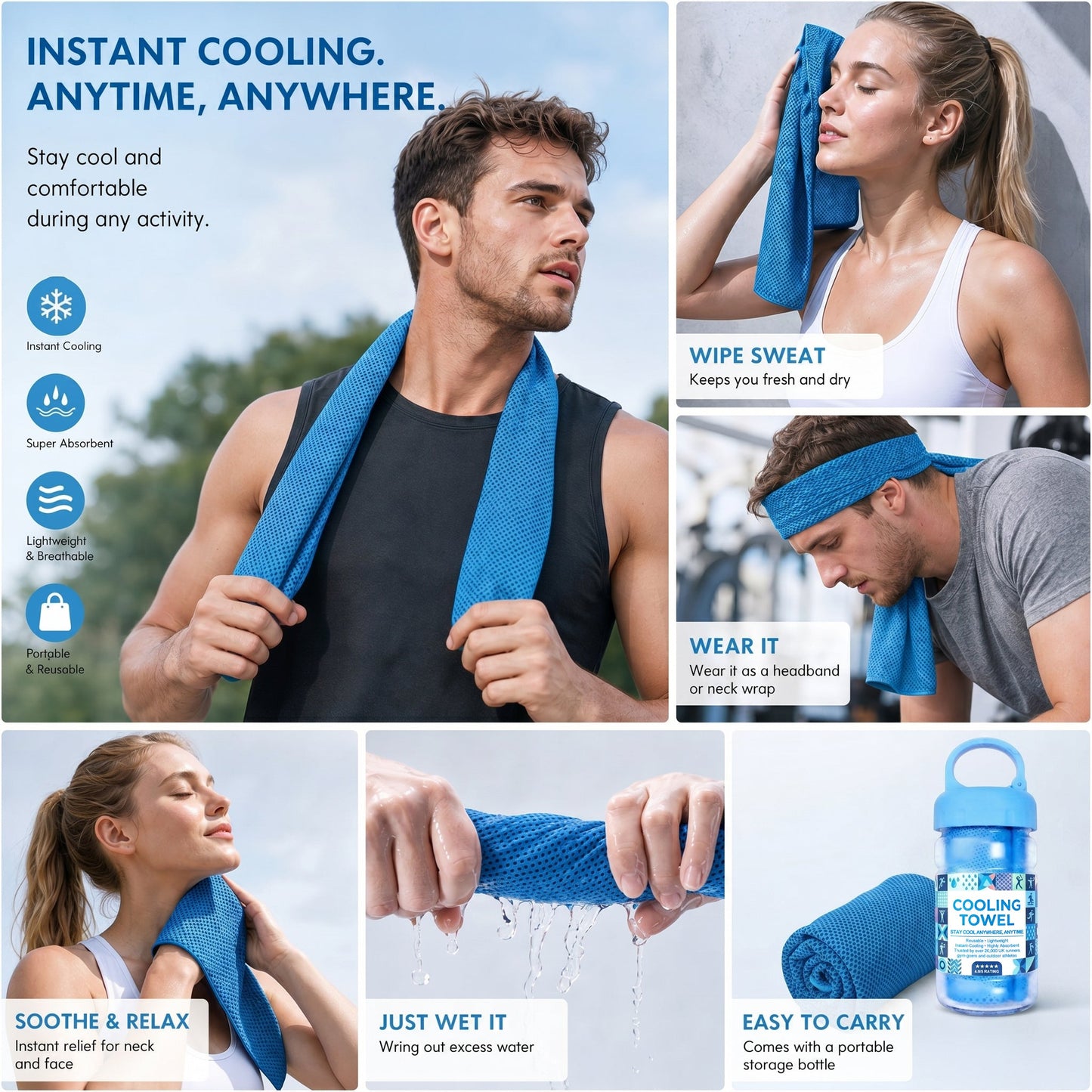 🔥Summer Hot Sale - BUY 1 GET 1 FREE(Each only ￡3.49)!!⚡50K+ SOLD!❄️Cold Sweat Towel You Can Use Anywhere, Anytime! Reusable Soft Absorbent Cooling Portable1