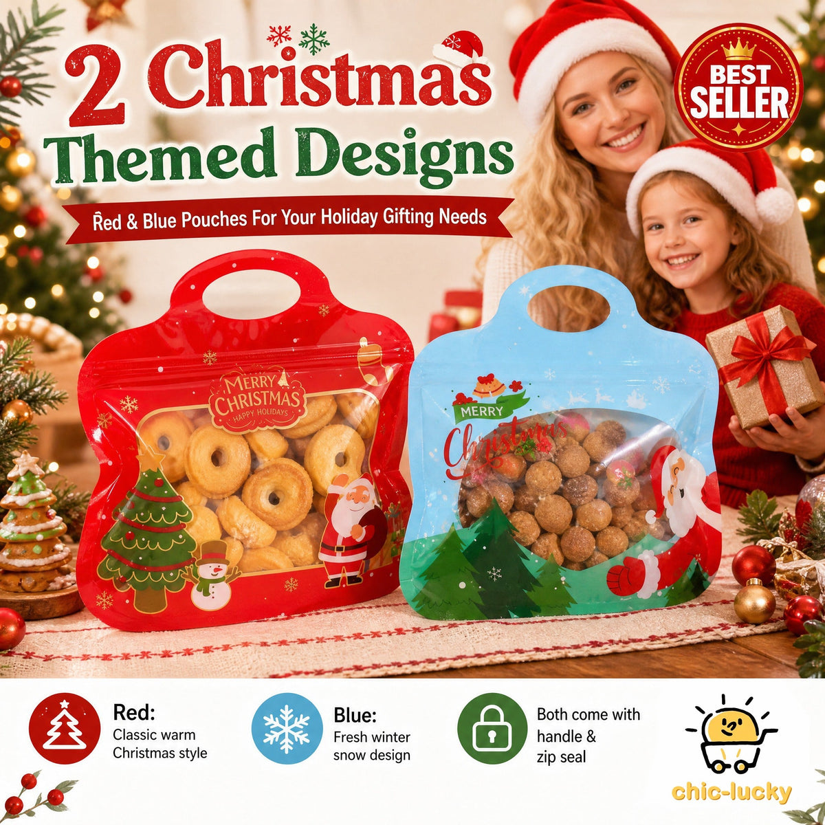 🎁70% OFF!!!-Ready for Christmas!🎅Easy Fill, Easy Seal🎄Festive Self-Seal Treat Bags – Santa & Snowman Print | Resealable, Food-Safe & Perfect for Cookies, Chocolates & Little Gifts🎅⛄