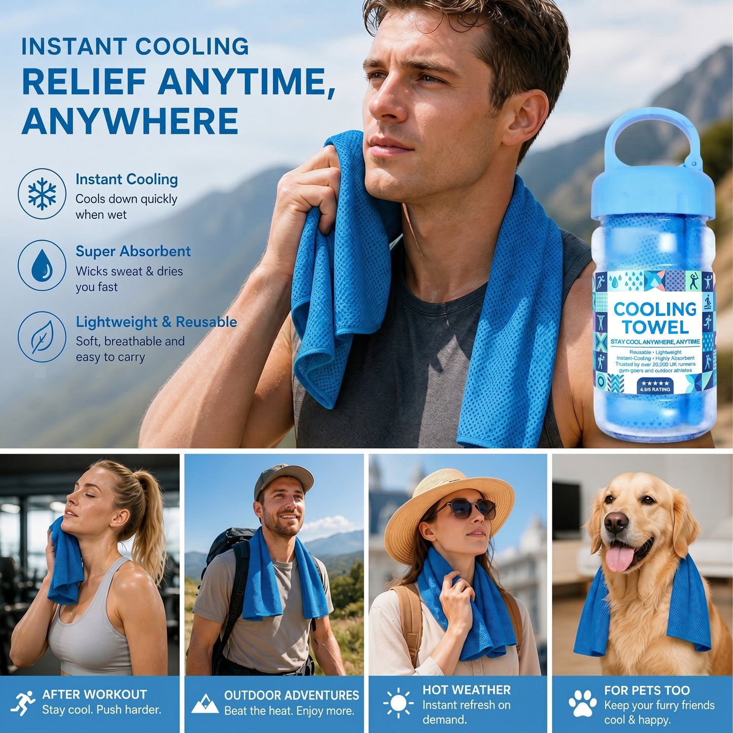 🔥Summer Hot Sale - BUY 1 GET 1 FREE(Each only ￡3.49)!!⚡50K+ SOLD!❄️Cold Sweat Towel You Can Use Anywhere, Anytime! Reusable Soft Absorbent Cooling Portable1