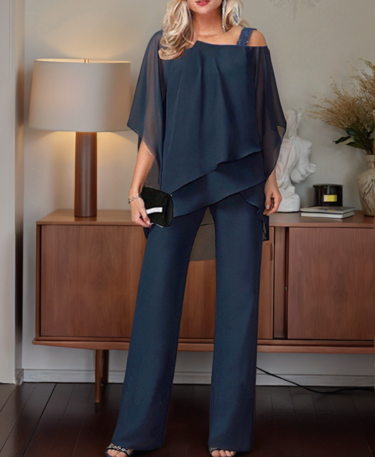 💋HOT SALE 49% OFF💋Loose and irregular Shoulder Ruffled Tiered Top and Pants Two Piece Set