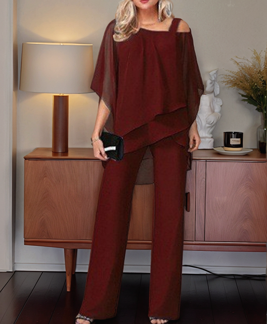 💋HOT SALE 49% OFF💋Loose and irregular Shoulder Ruffled Tiered Top and Pants Two Piece Set