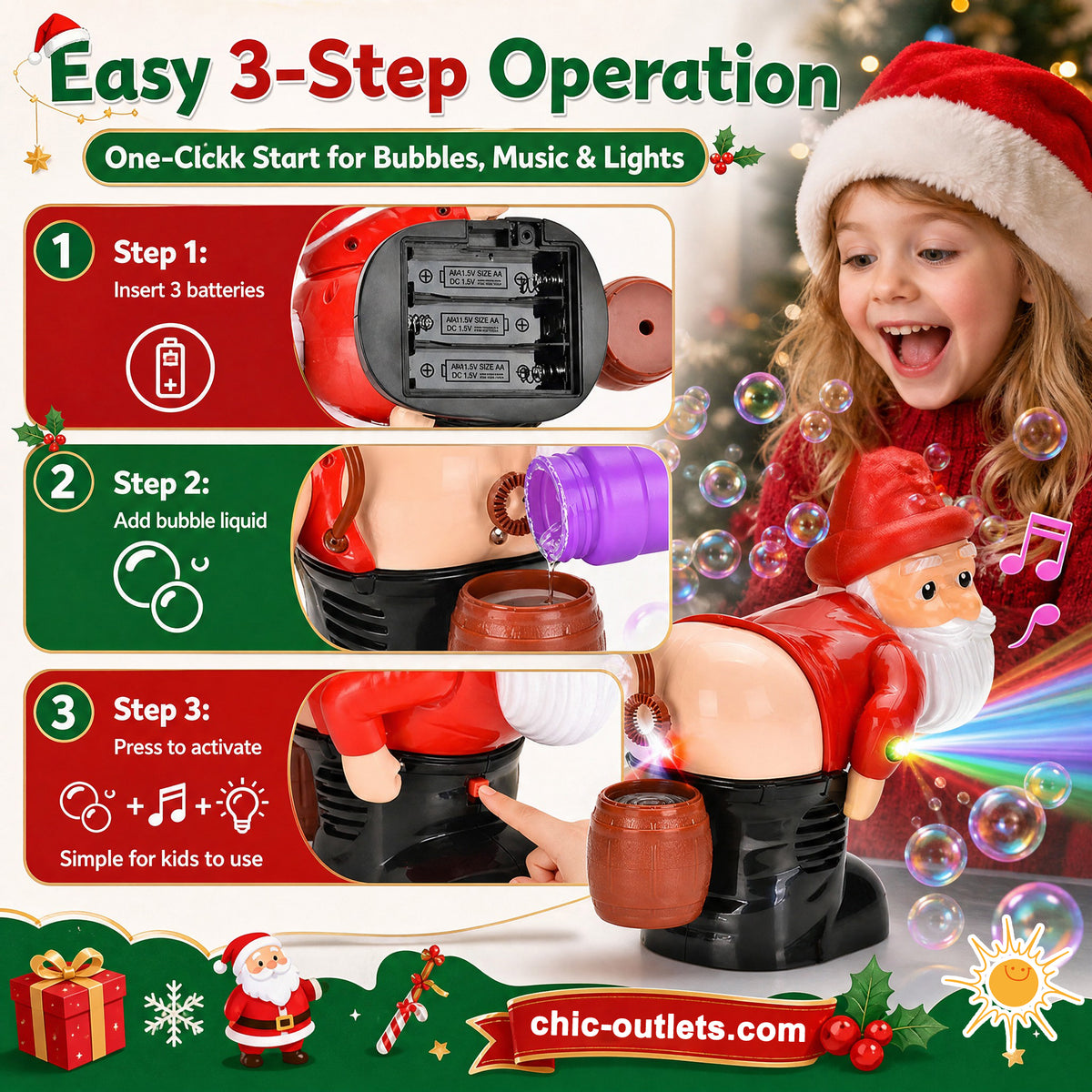 ⏳LAST DAY SALE ONLY ￡13.99!!🎅🎁 50% OFF! Santa Bubble Maker – one-click automatic bubbles with music & lights. Safe rounded edges, perfect Christmas gift for grandkids! 🫧✨