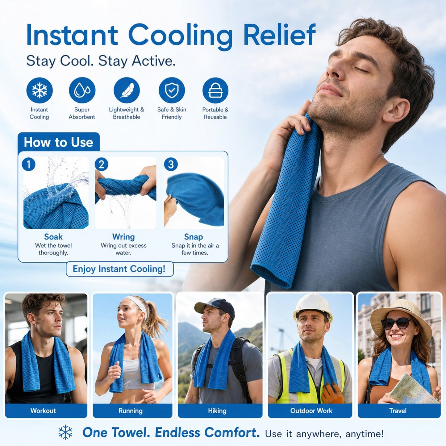 🔥Summer Hot Sale - BUY 1 GET 1 FREE(Each only ￡3.49)!!⚡50K+ SOLD!❄️Cold Sweat Towel You Can Use Anywhere, Anytime! Reusable Soft Absorbent Cooling Portable2