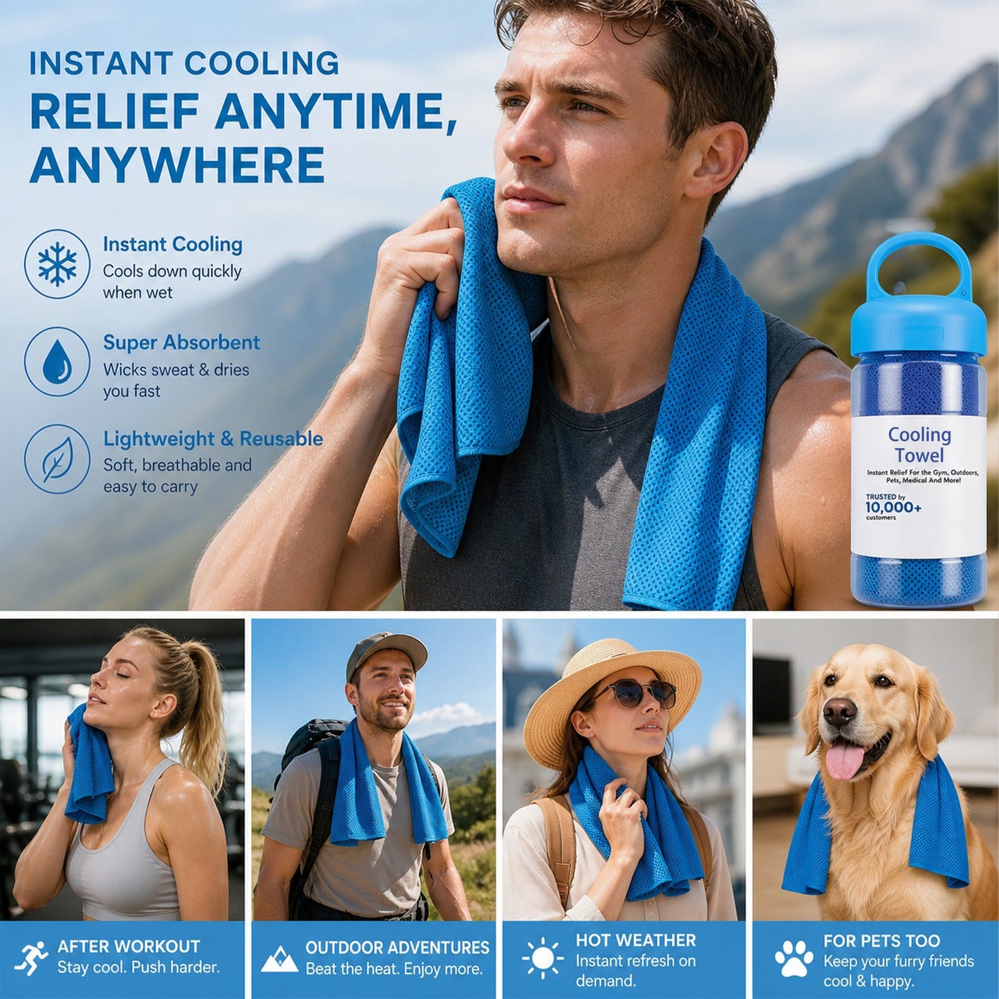 🔥Summer Hot Sale - BUY 1 GET 1 FREE(Each only ￡3.49)!!⚡50K+ SOLD!❄️Cold Sweat Towel You Can Use Anywhere, Anytime! Reusable Soft Absorbent Cooling Portable2