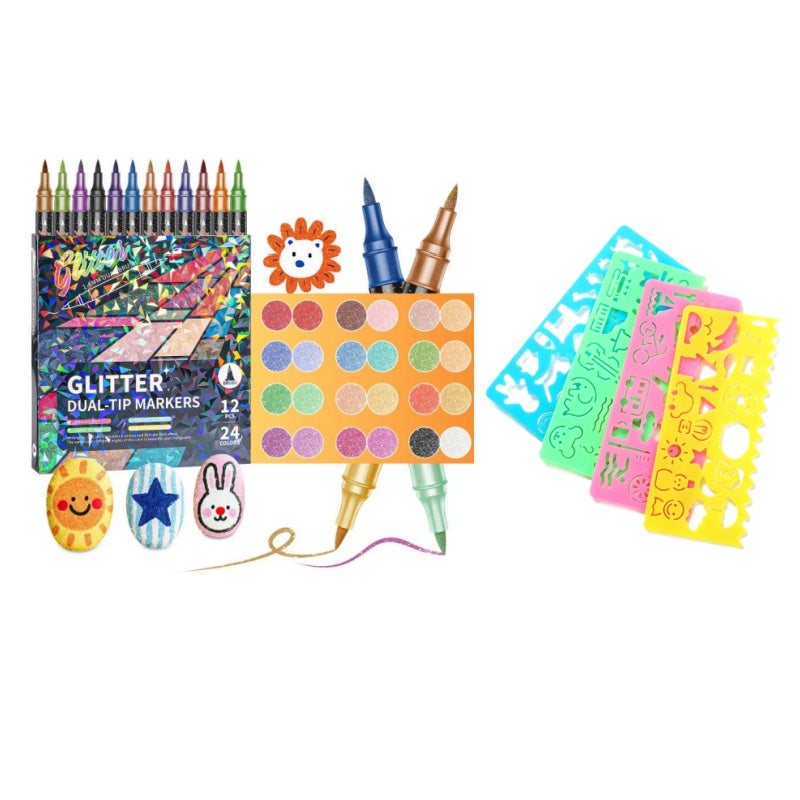 🎨Glitter Effect Brush Markers🥇✨: Create Sparkling Art Smoothly 🥳(🌈24-96 Colors | Smooth No Clog | No Bleed Through📝)