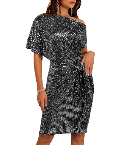 🖤Black Friday Flash Deal⚡Sparkly One-Shoulder Ruched Dress (50% OFF)