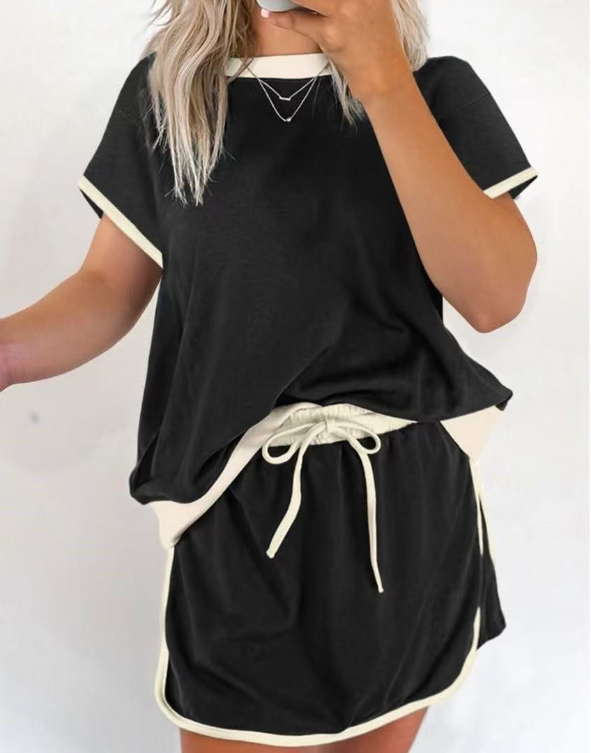 ✨50% OFF！ Effortlessly rejuvenated girly 💖 color-blocked short-sleeved top + shorts set (women's). 👗