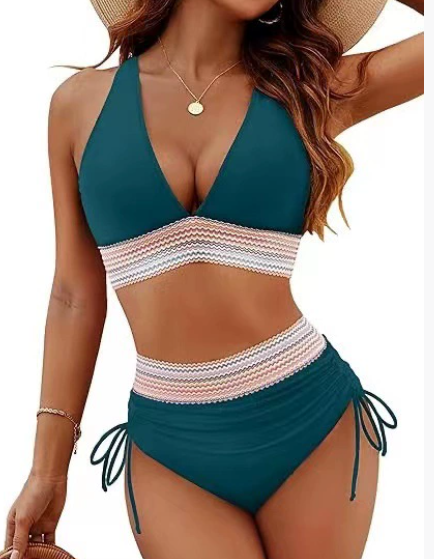👙2026 New Type 49% OFF💥👙High Waisted Tummy Control Color Block Bikini Sets1