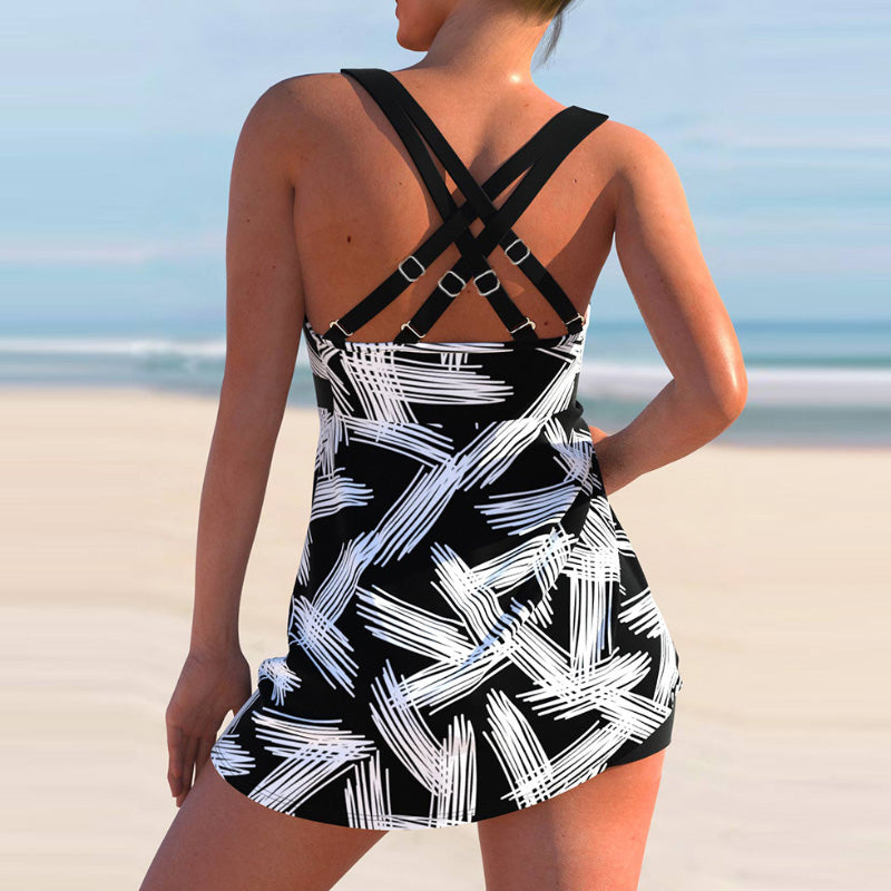 🚨FLASH SAEL 60% OFF!!✨Women's Plants Print V Neck Swimdress & Tankini Set