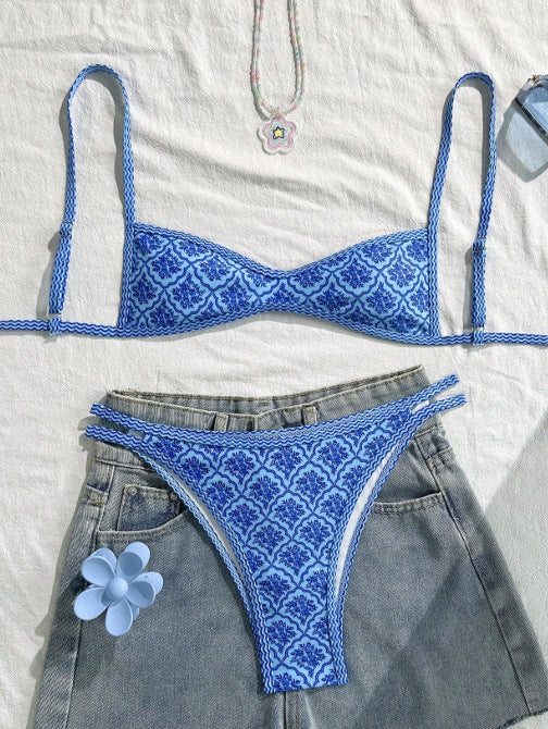 🏖️Vacation Hot Sale 49% OFF💃Boho Tile Print Backless Bikini Swimwear