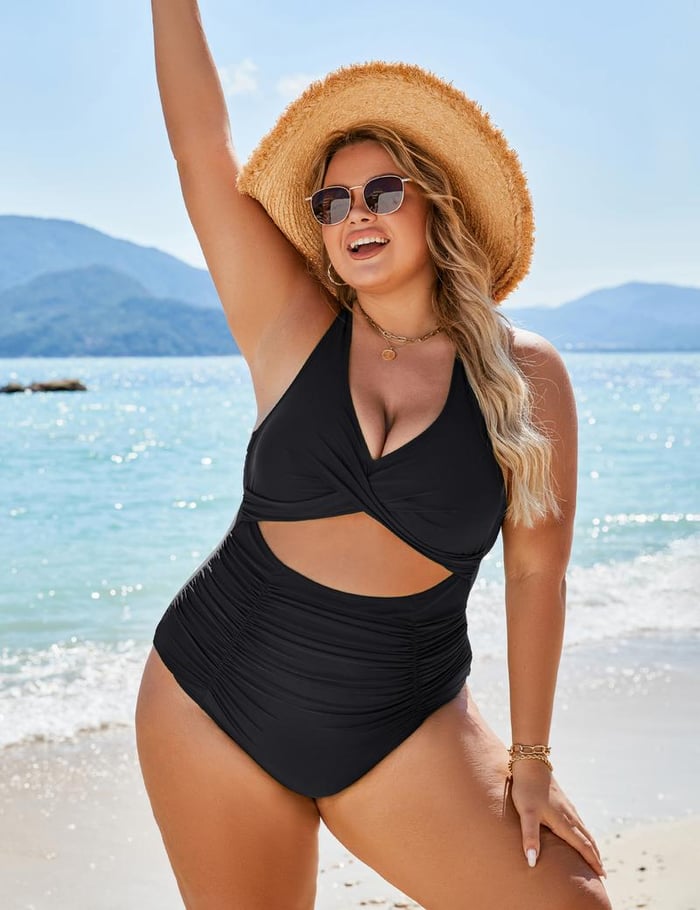 💥Last Day Special Sale 49% OFF💃Womens Push-up Tummy Control V-neck Cutout Swimsuits
