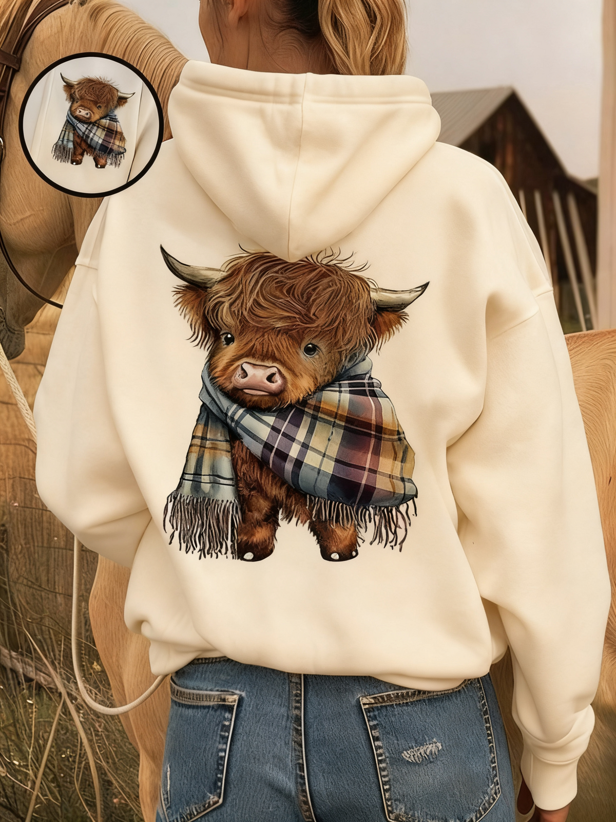 ⏳LAST DAY SALE ONLY￡19.99!🔥✨🎁Cute Highland Cow Cozy Fleece-Lined Hooded Sweatshirt🦬