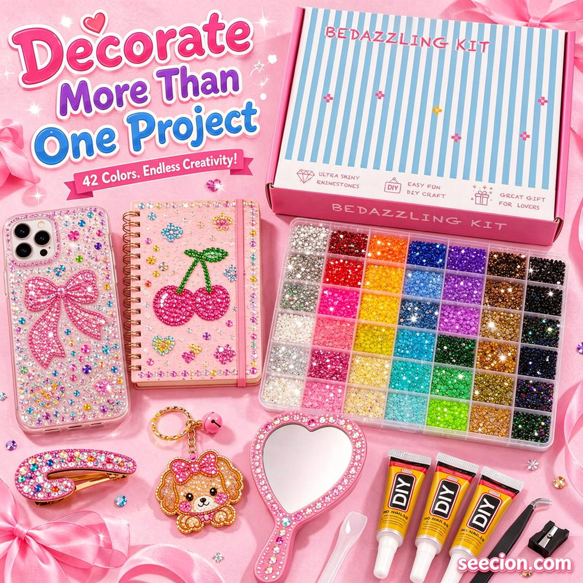 AB Color Jelly Flatback Resin Rhinestones Kit with Storage Organizer Box Glue and Tools for DIY Nail Art Clothes and Phone Case Decoration