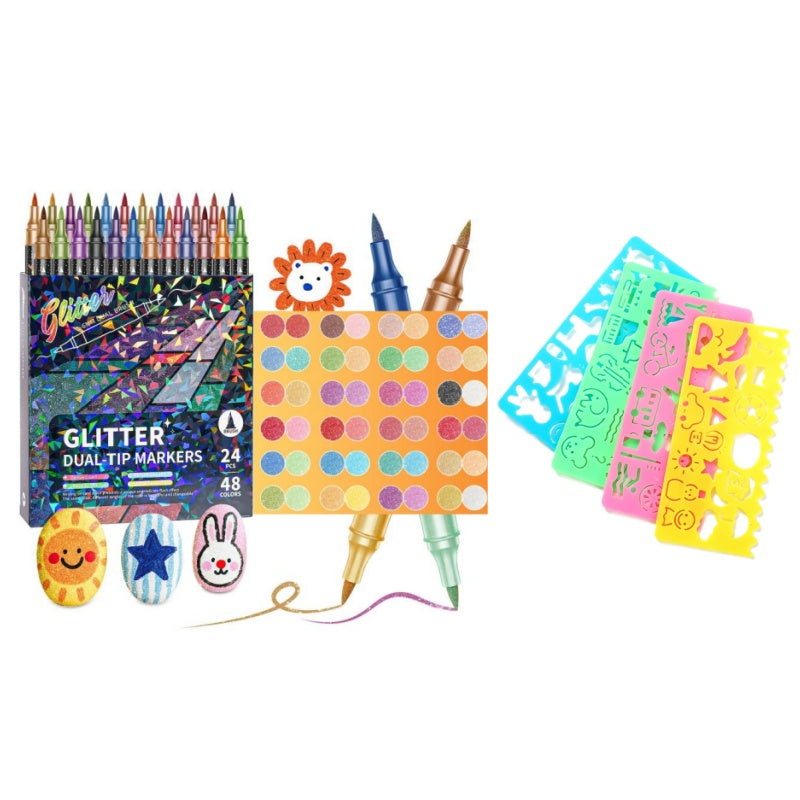 🎨Glitter Effect Brush Markers🥇✨: Create Sparkling Art Smoothly 🥳(🌈24-96 Colors | Smooth No Clog | No Bleed Through📝)