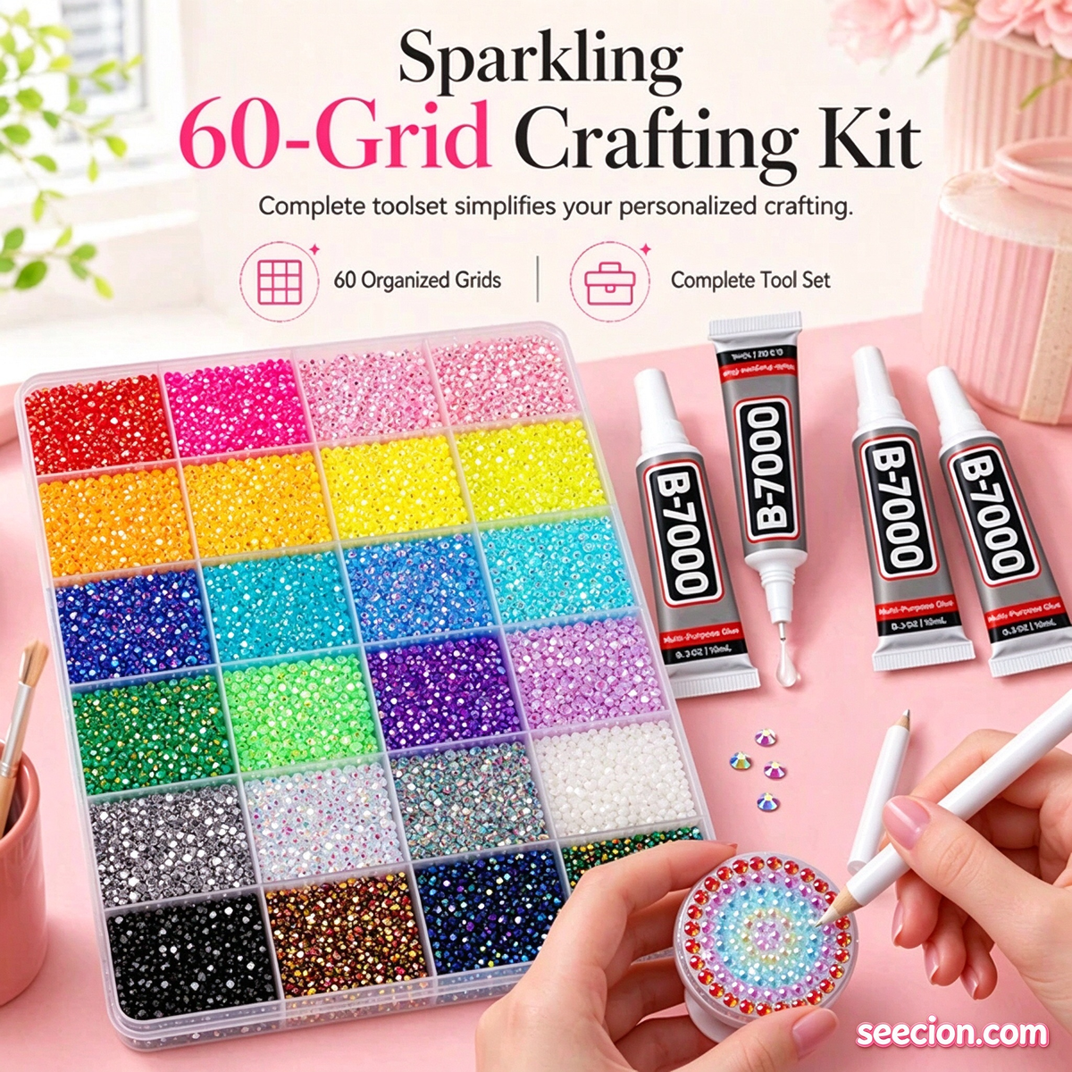 AB Color Jelly Flatback Resin Rhinestones Kit with Storage Organizer Box Glue and Tools for DIY Nail Art Clothes and Phone Case Decoration