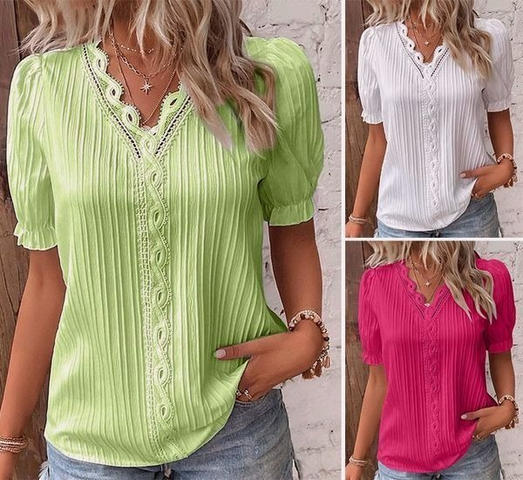 💕2025 HOT SALE 50% OFF 💕 V Neck Plain Lace Elegant Shirt