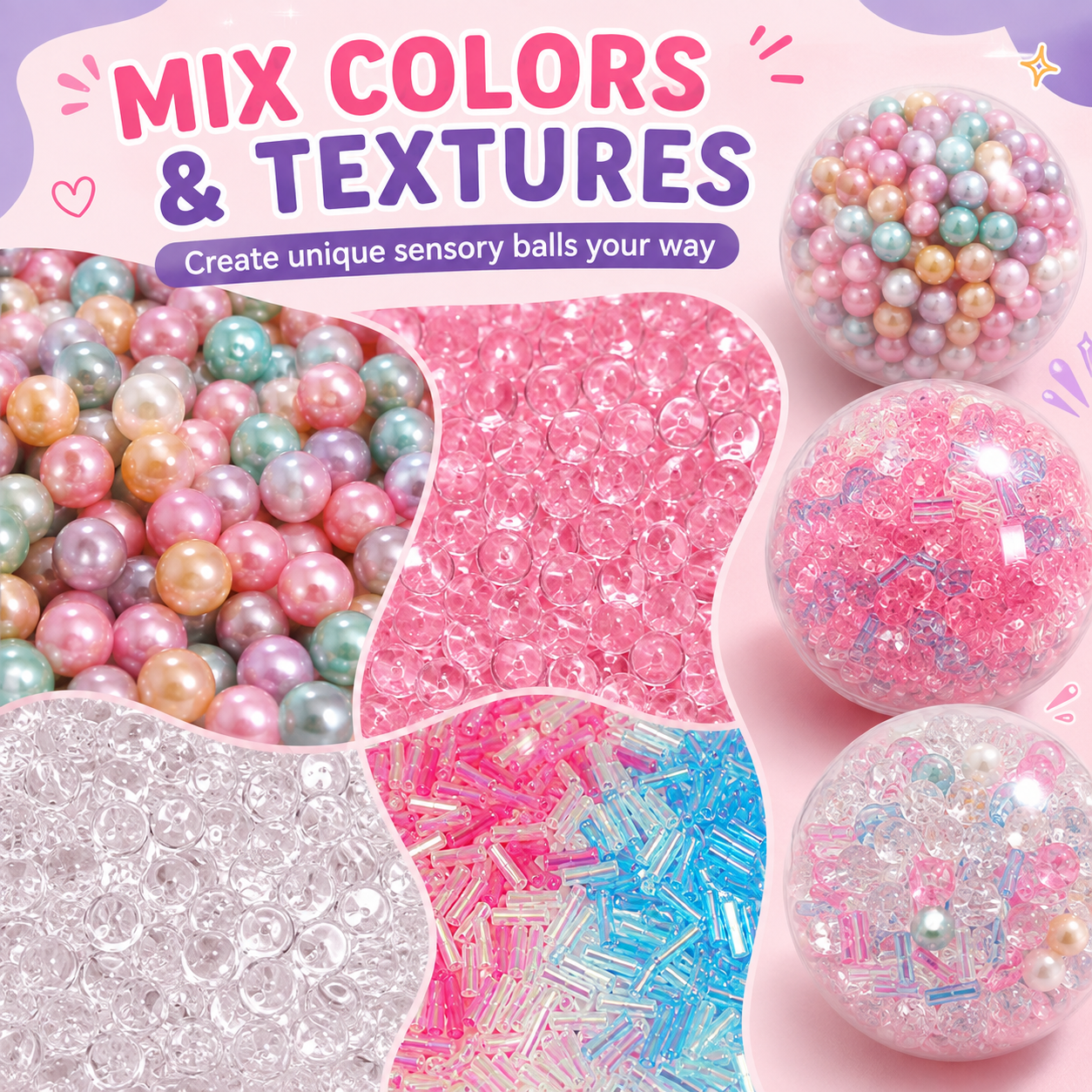 🔥HOT SALE 50% OFF🎁 ✨ DIY Stress Ball Making Kit, Includes 6 Filling Packs, 10 Transparent Blank Soft Skins, Expansion Tool, Ideal for Adult Stress Relief, Squishy Maker