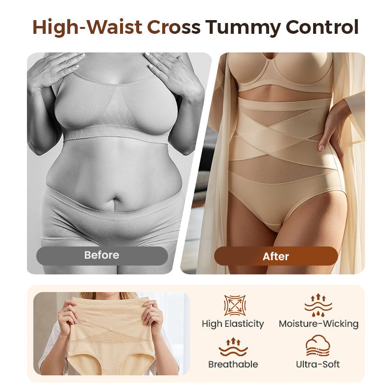🌸Buy 1 Get 2 Free✨Plus-Size High-Waist Cross Tummy Control Panties