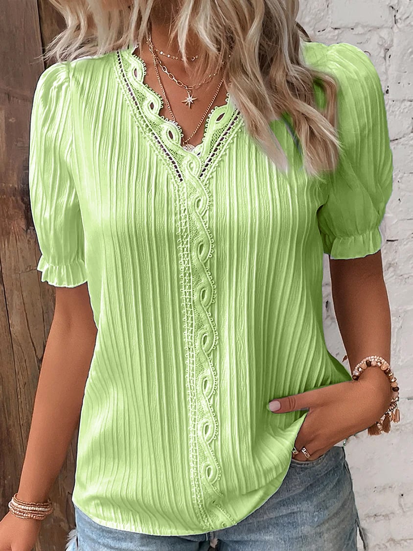 💕2025 HOT SALE 50% OFF 💕 V Neck Plain Lace Elegant Shirt
