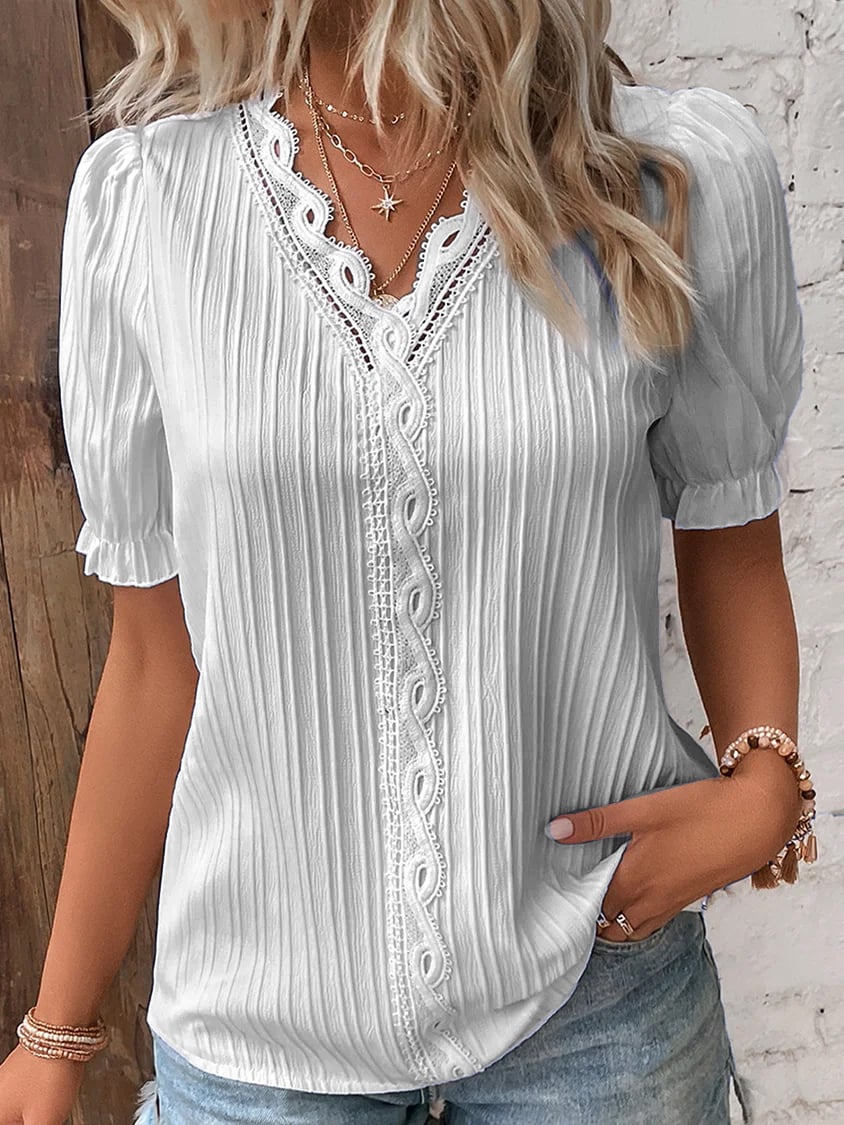 💕2025 HOT SALE 50% OFF 💕 V Neck Plain Lace Elegant Shirt