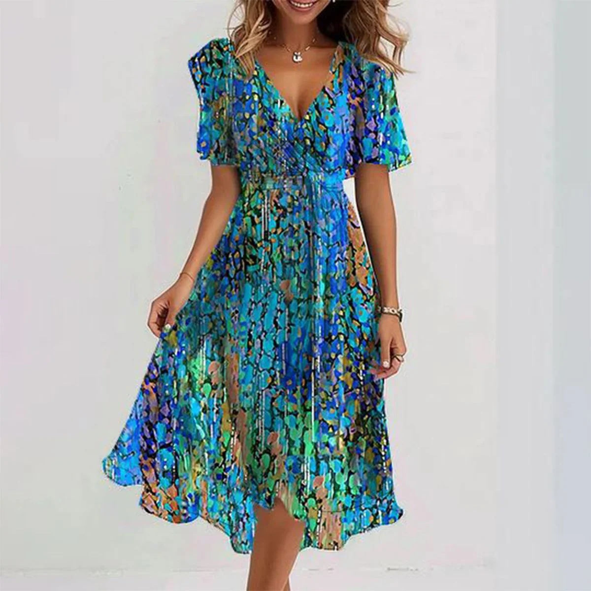 🔥Hot Sale 49% OFF💝✨Special Blue Short Sleeve Midi Dress