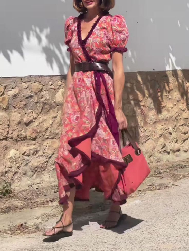🔥LAST DAY ONLY 49% OFF🔥Elegant Pink Short Sleeve Maxi Dress