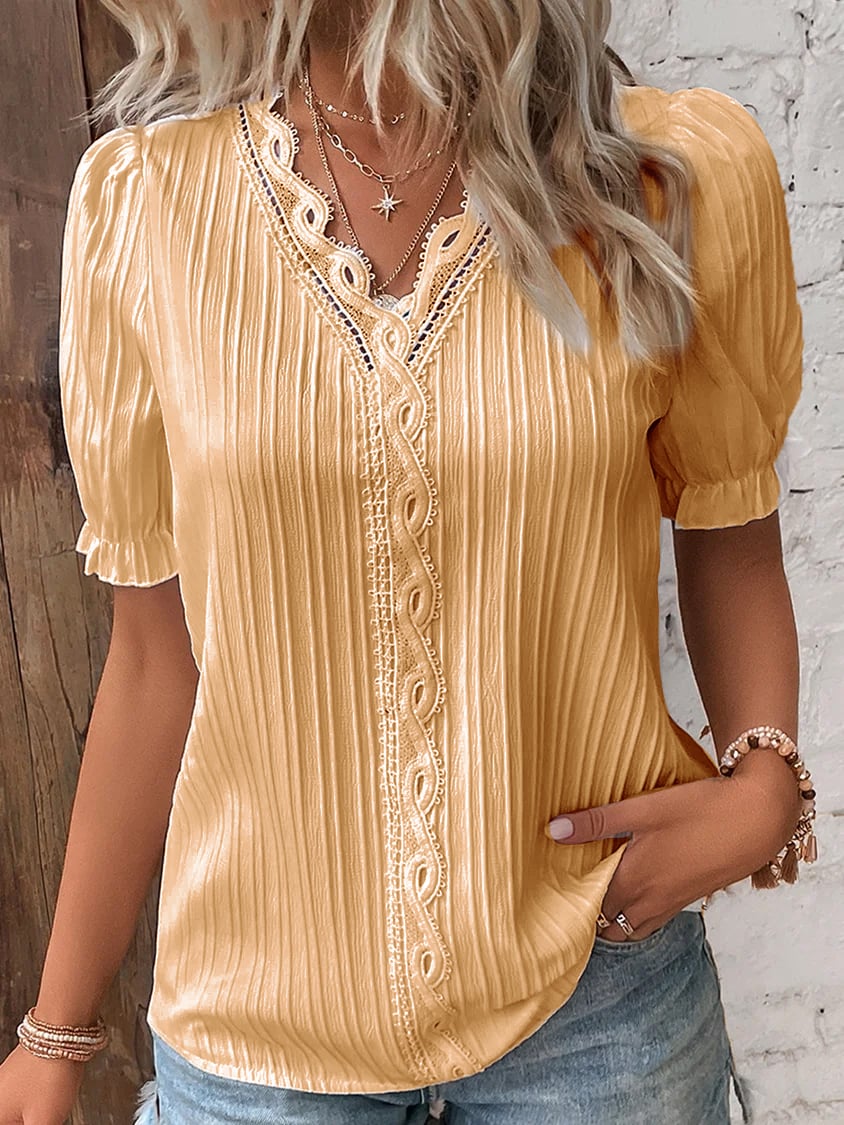 💕2025 HOT SALE 50% OFF 💕 V Neck Plain Lace Elegant Shirt