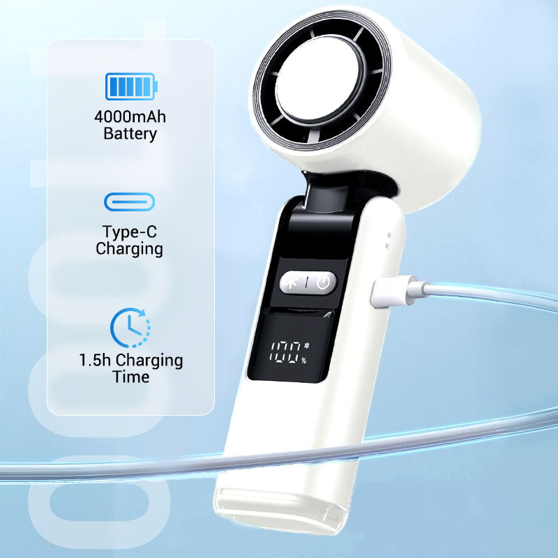 ❄️ 3 in 1 Mini Handheld Cooling Fan - 199 Speed Wind Power & Ice Cooling Function