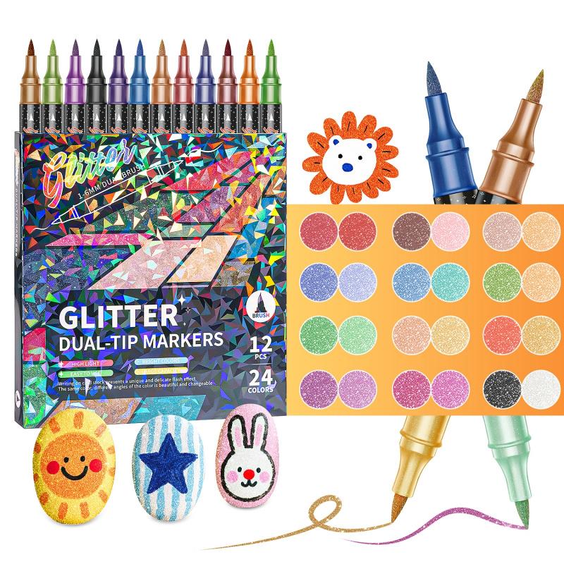 🎨Glitter Effect Brush Markers🥇✨: Create Sparkling Art Smoothly 🥳(🌈24-96 Colors | Smooth No Clog | No Bleed Through📝)1