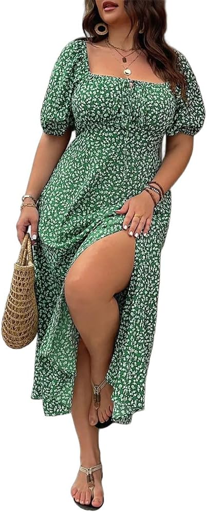 💃Summer Hot Sale-49% OFF💗Plus Size Split Floral Print Boho Maxi Dress